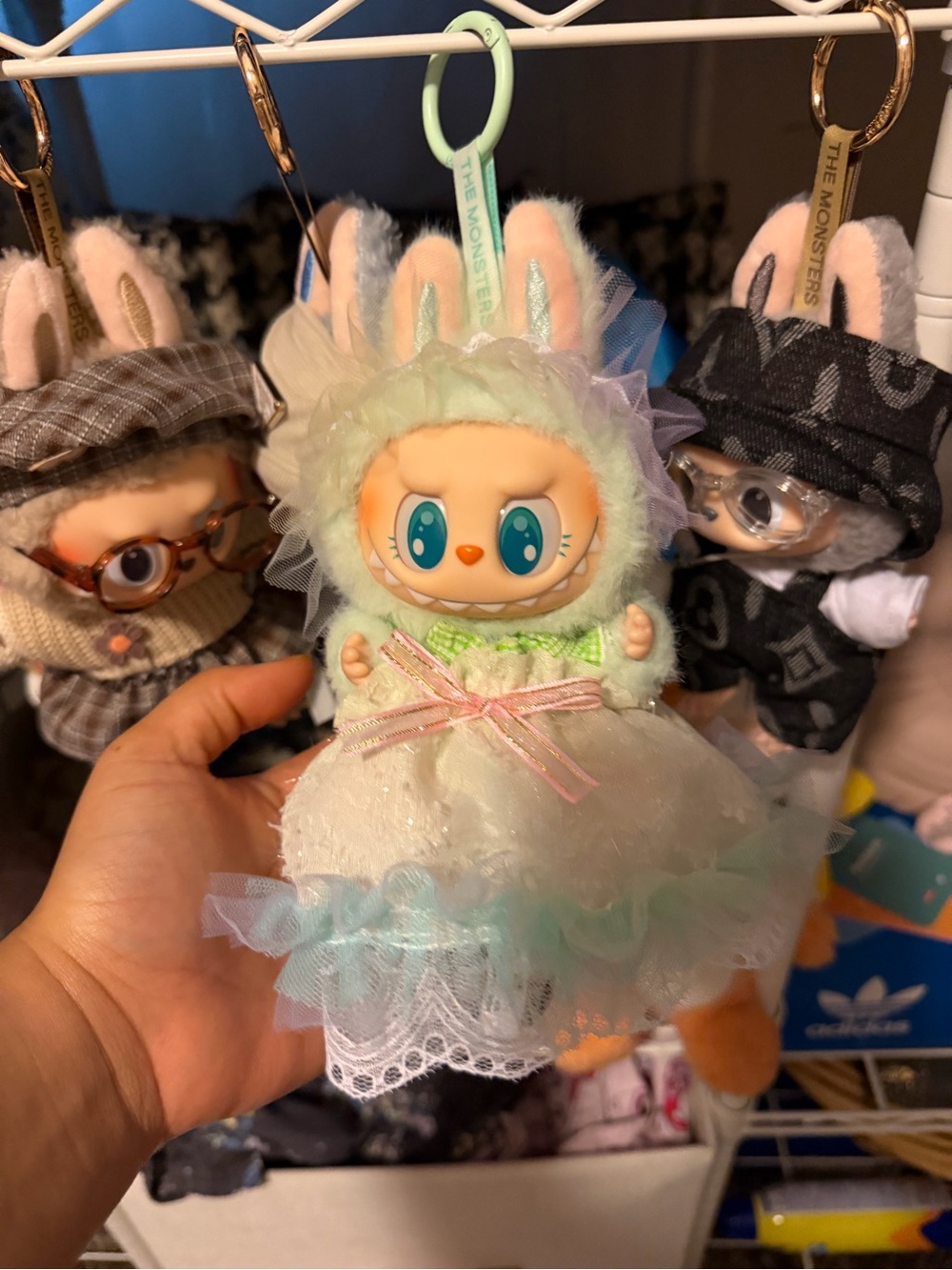 popmart labubu Cute Bunny Plush Keychain with Pastel Dress